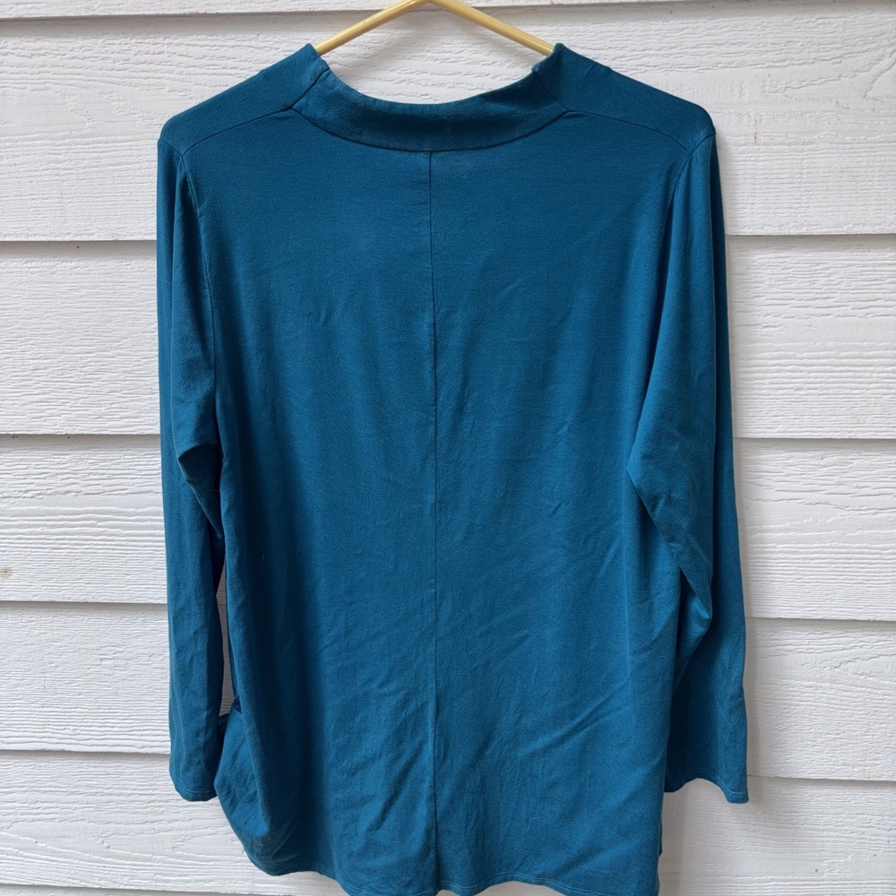 Eileen Fisher Teal Long Sleeved Women's Tunic Shirt Size Large V-Neck Stretchy - Picture 5 of 5